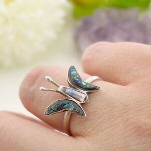 Vintage Sterling Silver 925 Southwest Abalone Butterfly Ring Size 5 6 7 7.5